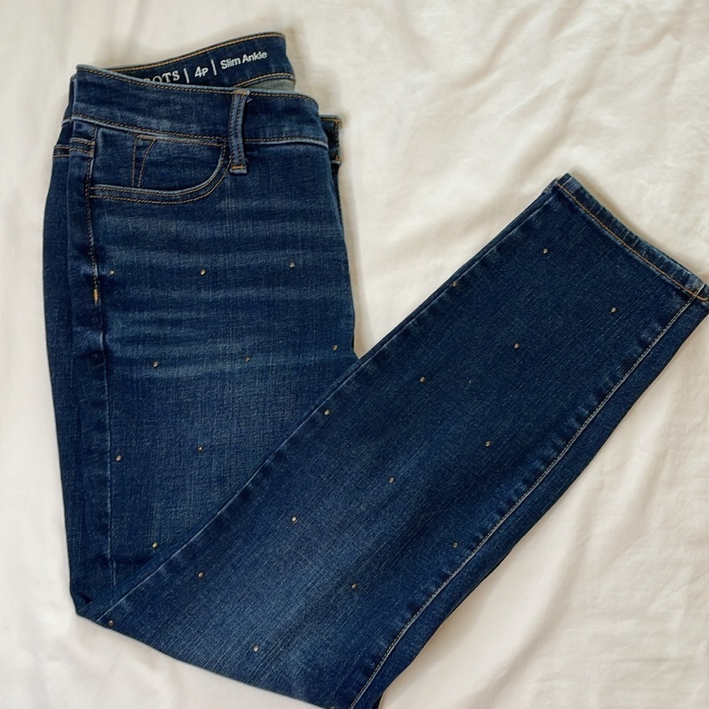 TALBOTS 4P Flawless Slim Ankle Dark Denim Riveted Jeans Retro Bling‎ Dark Preppy